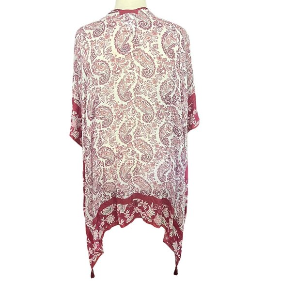 Rebecca Minkoff O/S NEW Pretty Paisley Ruana in Cherry Multicolor Cover Up Scarf - Picture 6 of 14